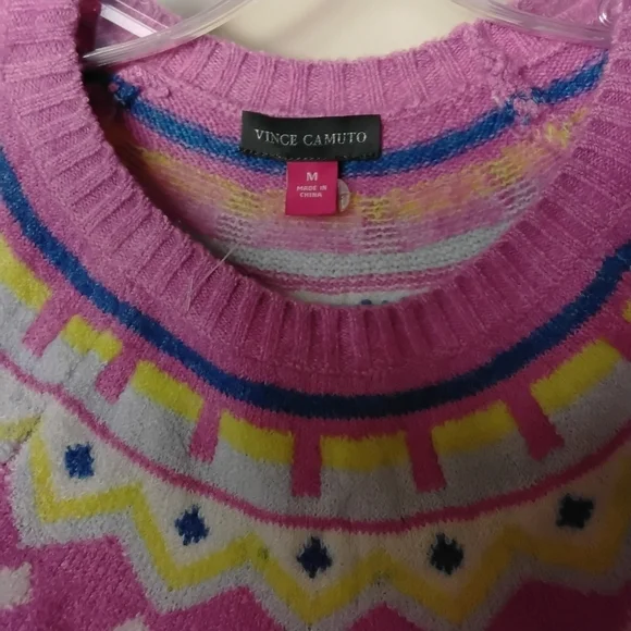 Vince Camuto Women's M Pink Fair Isle Crewneck Long Sleeve Pullover Sweater - Picture 3 of 7
